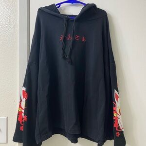 black and red japanese kitsune hoodie